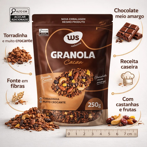 Granola Cacau WS NATURAIS c/ Choc Meio Amargo 250g foto 5